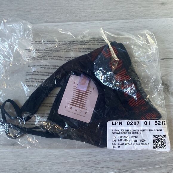 forever savage bralette blk caviar w/ goji berry red lurex Size M in Black NWT - Picture 4 of 4